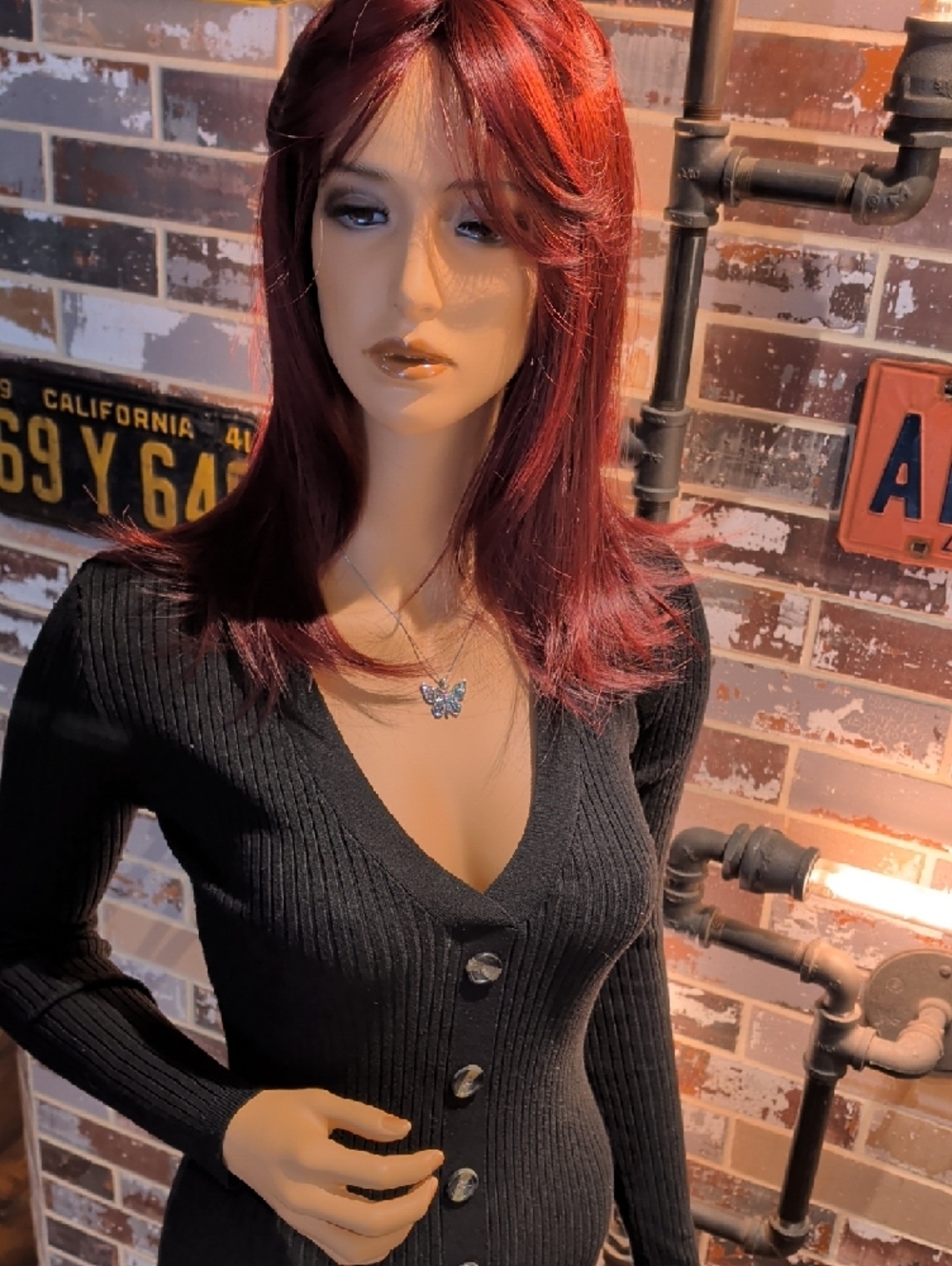 Poof! Black Long Sleeve Button-Front Ribbed Dress Small - Picture 4 of 6